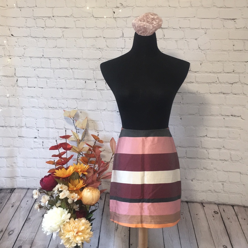 H&M Pink Multi Color Striped Mini Skirt